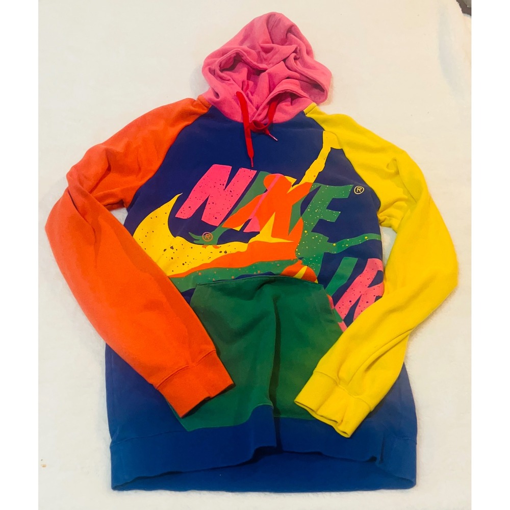 Jordan Nike Air Colorblock Hoodie Mens Medium Blue Pink Yellow Orange Sweatshirt